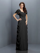 A-Line Charming Sweetheart Pleats Short Sleeves Long Chiffon Bridesmaid Dresses