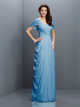 A-Line Charming Sweetheart Pleats Short Sleeves Long Chiffon Bridesmaid Dresses