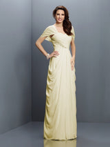 A-Line Charming Sweetheart Pleats Short Sleeves Long Chiffon Bridesmaid Dresses