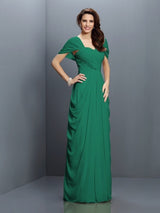 A-Line Charming Sweetheart Pleats Short Sleeves Long Chiffon Bridesmaid Dresses