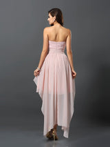 A-Line Charming Sweetheart Pleats Sleeveless High Low Chiffon Bridesmaid Dresses