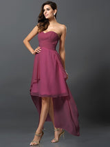 A-Line Charming Sweetheart Pleats Sleeveless High Low Chiffon Bridesmaid Dresses