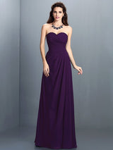 A-Line Charming Sweetheart Pleats Sleeveless Long Chiffon Bridesmaid Dresses