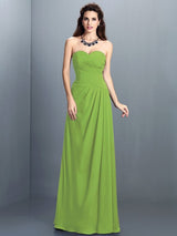 A-Line Charming Sweetheart Pleats Sleeveless Long Chiffon Bridesmaid Dresses