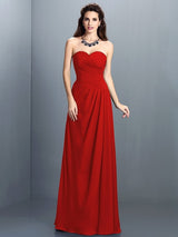 A-Line Charming Sweetheart Pleats Sleeveless Long Chiffon Bridesmaid Dresses