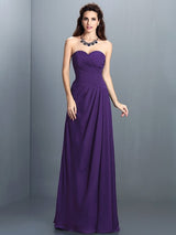 A-Line Charming Sweetheart Pleats Sleeveless Long Chiffon Bridesmaid Dresses