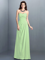 A-Line Charming Sweetheart Pleats Sleeveless Long Chiffon Bridesmaid Dresses