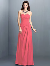 A-Line Charming Sweetheart Pleats Sleeveless Long Chiffon Bridesmaid Dresses