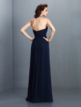 A-Line Charming Sweetheart Pleats Sleeveless Long Chiffon Bridesmaid Dresses