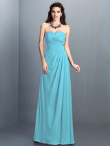 A-Line Charming Sweetheart Pleats Sleeveless Long Chiffon Bridesmaid Dresses