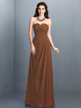 A-Line Charming Sweetheart Pleats Sleeveless Long Chiffon Bridesmaid Dresses