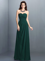 A-Line Charming Sweetheart Pleats Sleeveless Long Chiffon Bridesmaid Dresses