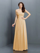 A-Line Charming Sweetheart Pleats Sleeveless Long Satin Bridesmaid Dresses