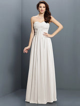 A-Line Charming Sweetheart Pleats Sleeveless Long Satin Bridesmaid Dresses