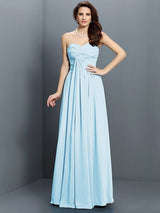 A-Line Charming Sweetheart Pleats Sleeveless Long Satin Bridesmaid Dresses