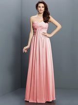 A-Line Charming Sweetheart Pleats Sleeveless Long Satin Bridesmaid Dresses