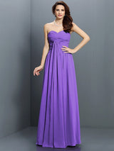 A-Line Charming Sweetheart Pleats Sleeveless Long Satin Bridesmaid Dresses