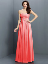 A-Line Charming Sweetheart Pleats Sleeveless Long Satin Bridesmaid Dresses