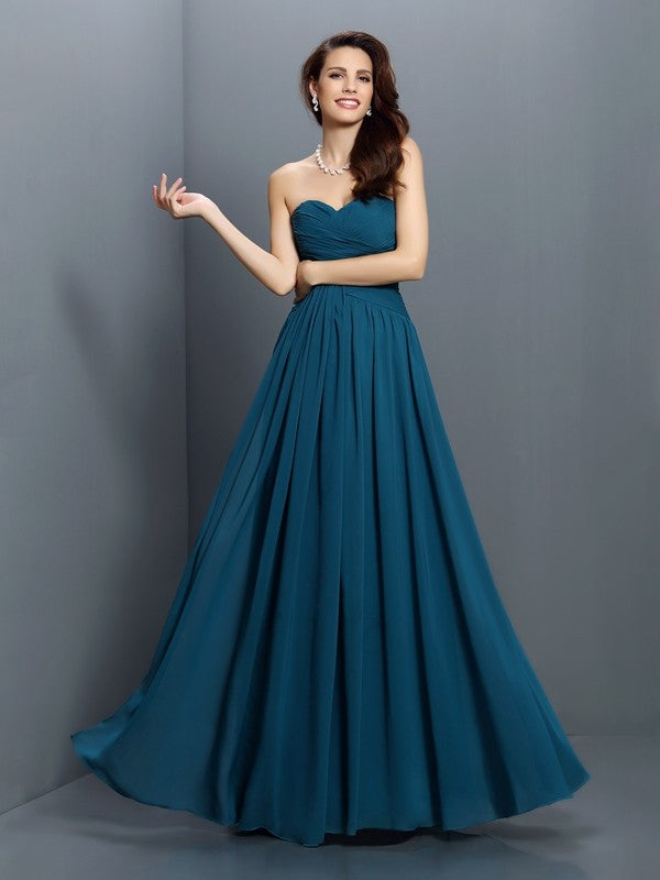 Gorgeous Sweetheart Pleats Sleeveless Long Satin Bridesmaid Dresses