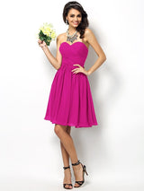 A-Line Charming Sweetheart Pleats Sleeveless Short Chiffon Bridesmaid Dresses