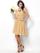 A-Line Charming Sweetheart Pleats Sleeveless Short Chiffon Bridesmaid Dresses