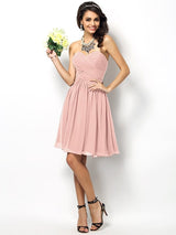 A-Line Charming Sweetheart Pleats Sleeveless Short Chiffon Bridesmaid Dresses