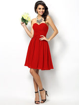 A-Line Charming Sweetheart Pleats Sleeveless Short Chiffon Bridesmaid Dresses