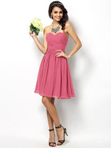 A-Line Charming Sweetheart Pleats Sleeveless Short Chiffon Bridesmaid Dresses