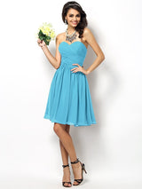 A-Line Charming Sweetheart Pleats Sleeveless Short Chiffon Bridesmaid Dresses