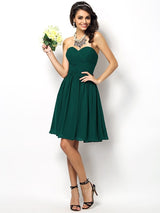 A-Line Charming Sweetheart Pleats Sleeveless Short Chiffon Bridesmaid Dresses