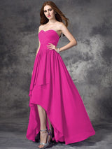 A-Line Charming Sweetheart Ruffles Sleeveless High Low Chiffon Bridesmaid Dresses