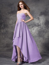 A-Line Charming Sweetheart Ruffles Sleeveless High Low Chiffon Bridesmaid Dresses