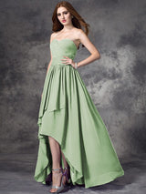 A-Line Charming Sweetheart Ruffles Sleeveless High Low Chiffon Bridesmaid Dresses