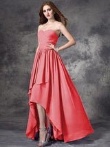 A-Line Charming Sweetheart Ruffles Sleeveless High Low Chiffon Bridesmaid Dresses