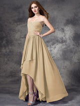 A-Line Charming Sweetheart Ruffles Sleeveless High Low Chiffon Bridesmaid Dresses