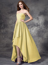 A-Line Charming Sweetheart Ruffles Sleeveless High Low Chiffon Bridesmaid Dresses