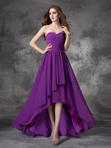 Gorgeous Sweetheart Ruffles Sleeveless High Low Chiffon Bridesmaid Dresses