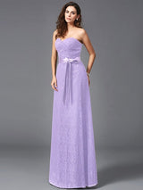 A-Line Charming Sweetheart Sash/Ribbon/Belt Sleeveless Long Lace Bridesmaid dresses