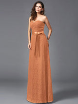 A-Line Charming Sweetheart Sash/Ribbon/Belt Sleeveless Long Lace Bridesmaid dresses