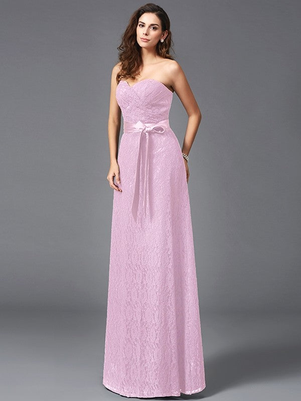 A-Line Charming Sweetheart Sash/Ribbon/Belt Sleeveless Long Lace Bridesmaid dresses