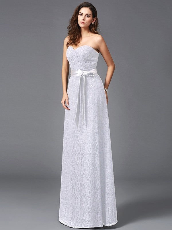 A-Line Charming Sweetheart Sash/Ribbon/Belt Sleeveless Long Lace Bridesmaid dresses