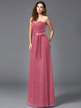 A-Line Charming Sweetheart Sash/Ribbon/Belt Sleeveless Long Lace Bridesmaid dresses