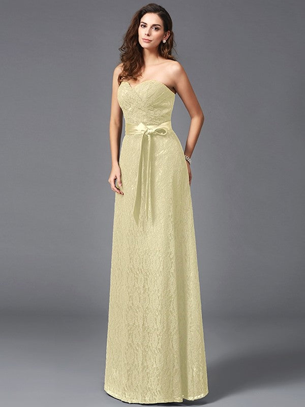 A-Line Charming Sweetheart Sash/Ribbon/Belt Sleeveless Long Lace Bridesmaid dresses