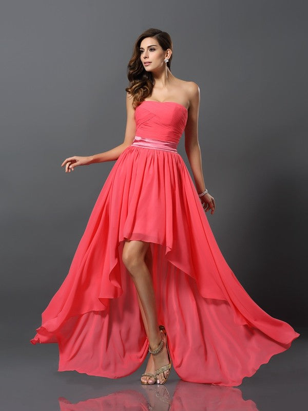 Gorgeous Sweetheart Sleeveless High Low Chiffon Bridesmaid Dresses