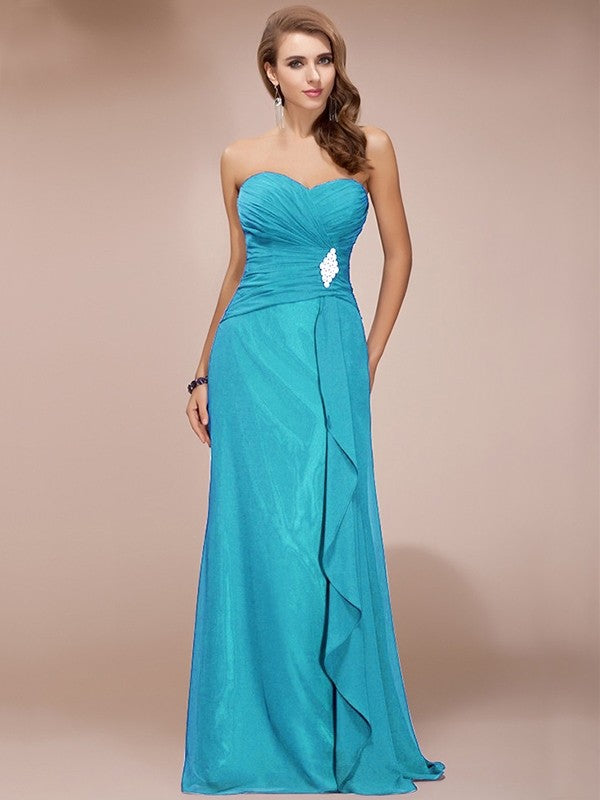 Charming Sweetheart Sleeveless Long Beading Ruffles Chiffon Bridesmaid Dresses