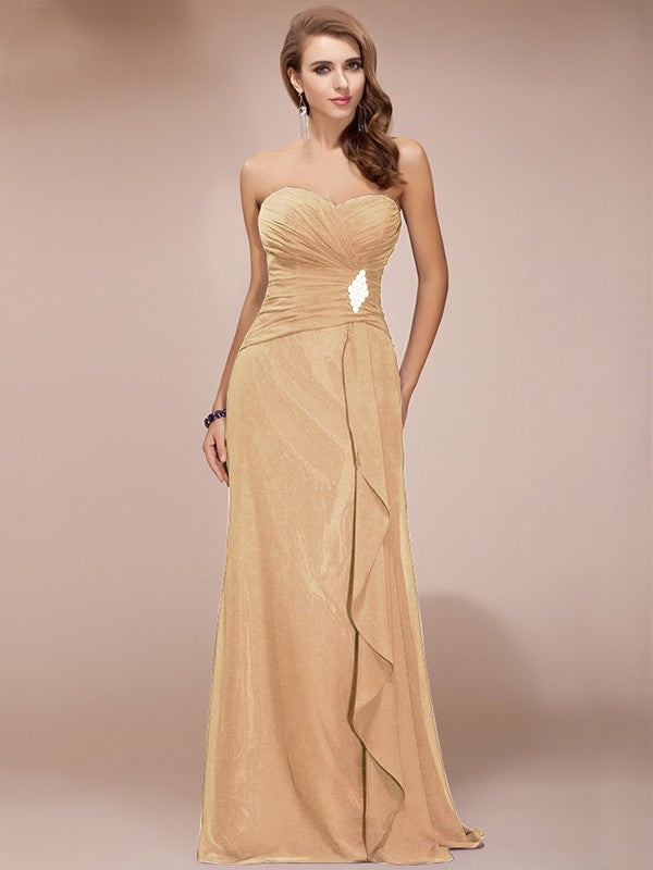 Charming Sweetheart Sleeveless Long Beading Ruffles Chiffon Bridesmaid Dresses