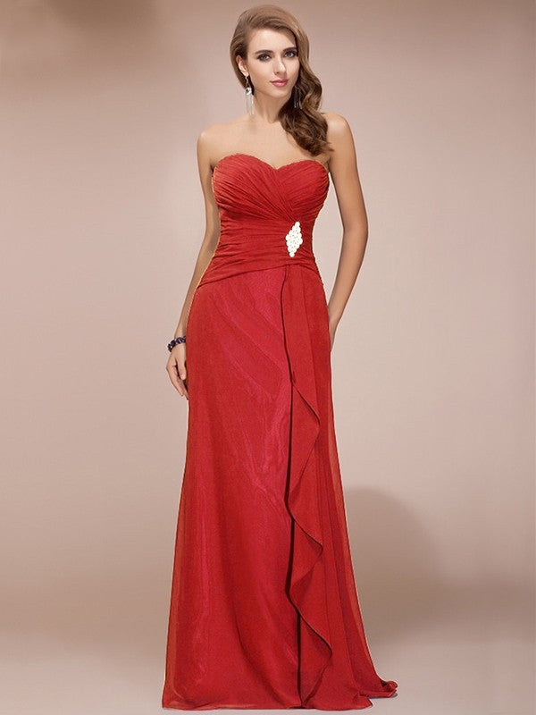 Charming Sweetheart Sleeveless Long Beading Ruffles Chiffon Bridesmaid Dresses