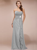 Charming Sweetheart Sleeveless Long Beading Ruffles Chiffon Bridesmaid Dresses