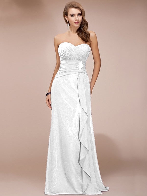 Charming Sweetheart Sleeveless Long Beading Ruffles Chiffon Bridesmaid Dresses