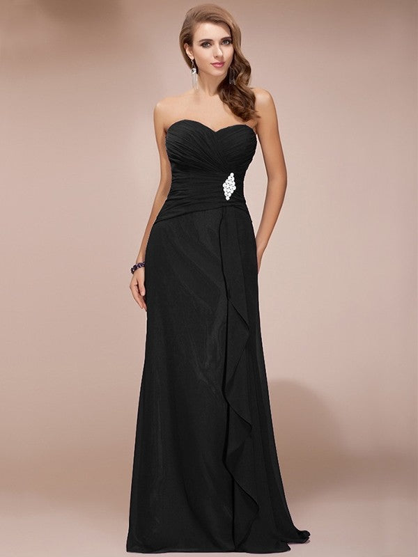 Charming Sweetheart Sleeveless Long Beading Ruffles Chiffon Bridesmaid Dresses